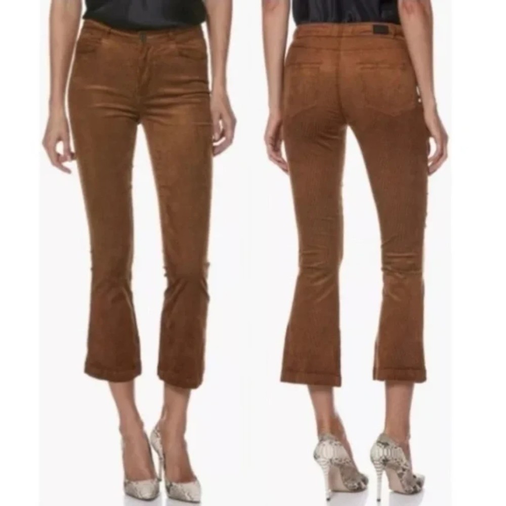 GORGEOUS PAIGE Brown-Gold Corduroy Colette Crop Flare Mid Rise Pants SIZE 28-